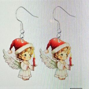 ♥️5 for $25♥️ Angel Cartoon Christmas Earrings Acrylic Dangles Nickel-Free Hooks